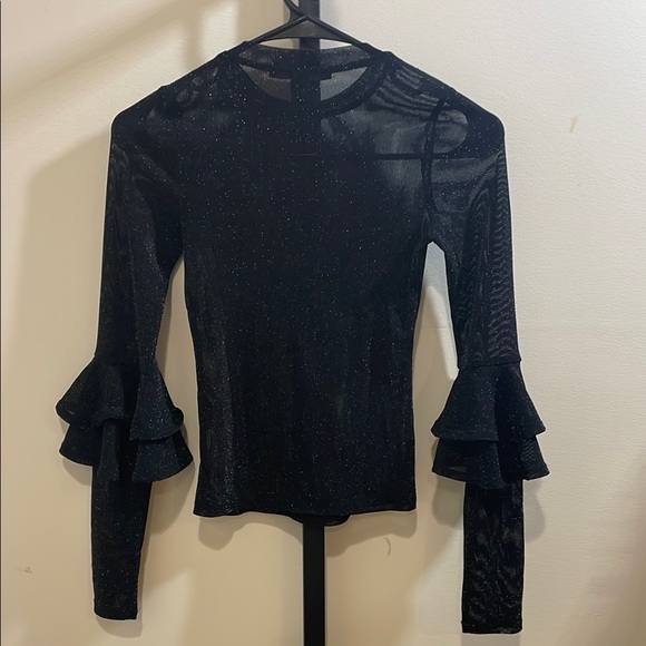 Forever 21 Black Glitter Ruffle Sleeve Top - Picture 2 of 4